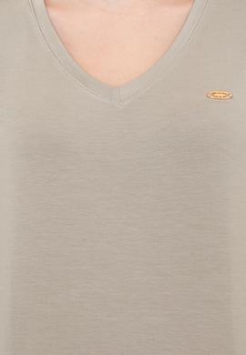 Kadın Haki V Yaka Basic Tişört - 50246033033