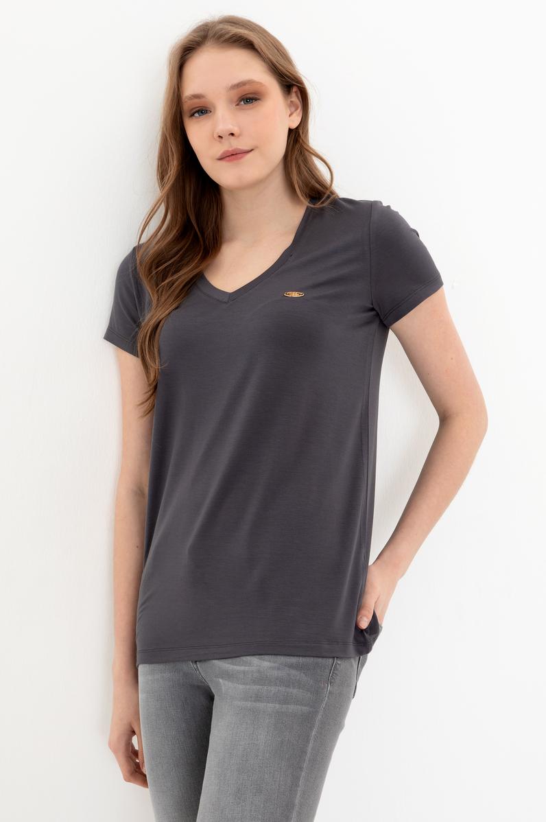 Kadın Antrasit V Yaka Basic Tişört