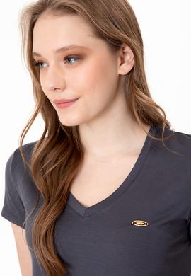 Kadın Antrasit V Yaka Basic Tişört - 50246033031