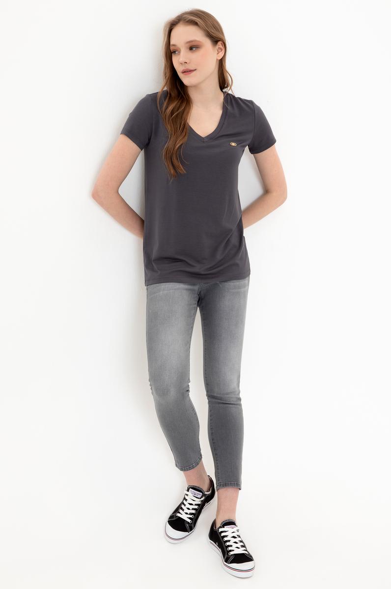 Kadın Antrasit V Yaka Basic Tişört