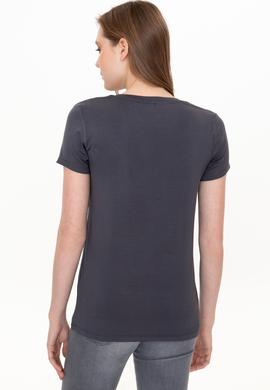 Kadın Antrasit V Yaka Basic Tişört - 50246033031