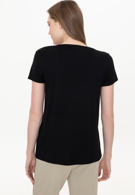 Kadın Siyah V Yaka Basic Tişört - 50246033005