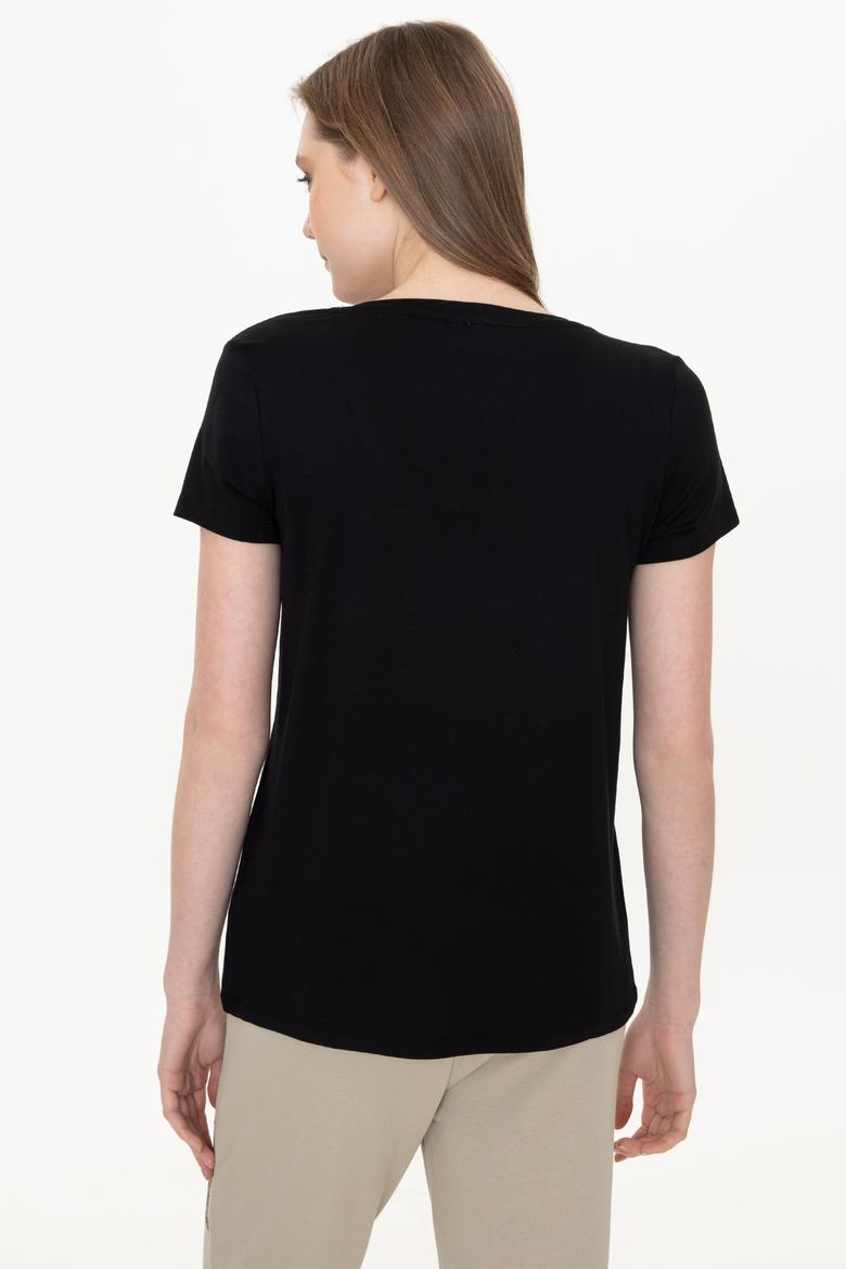 Kadın Siyah V Yaka Basic Tişört - 50246033005