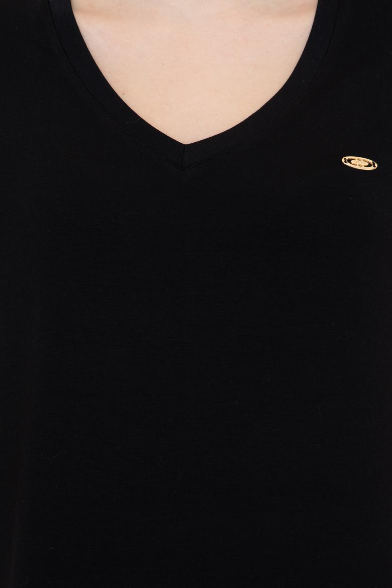 Kadın Siyah V Yaka Basic Tişört - 50246033005