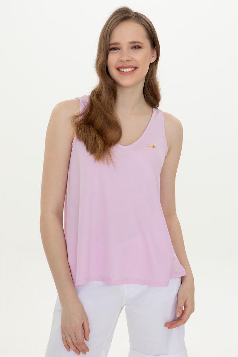 Kadın Manolya V Yaka Kolsuz Tişört