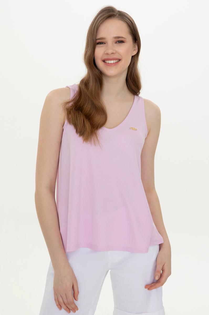 Kadın Manolya V Yaka Kolsuz Tişört