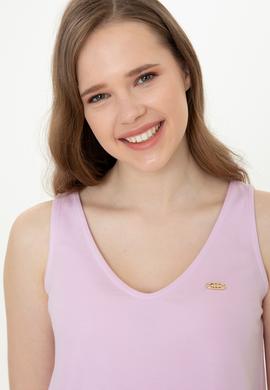 Kadın Manolya V Yaka Kolsuz Tişört - 50248910020