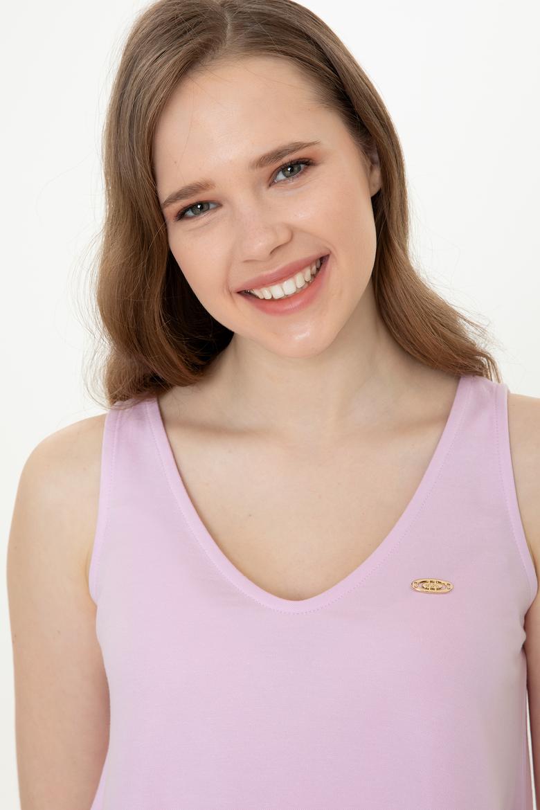 Kadın Manolya V Yaka Kolsuz Tişört - 50248910020