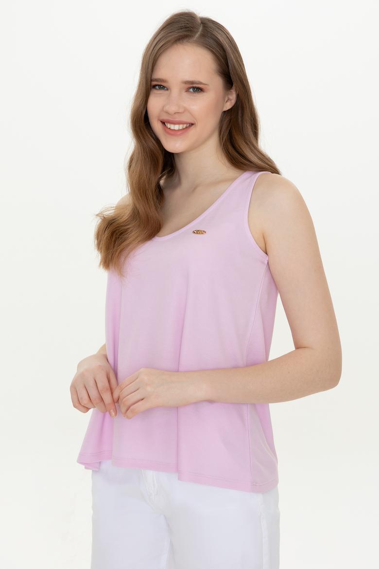 Kadın Manolya V Yaka Kolsuz Tişört - 50248910020