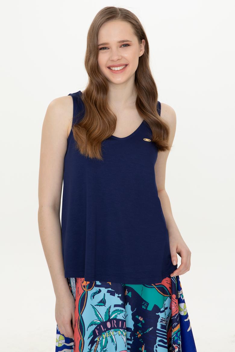 Kadın Lacivert Kolsuz Tişört - 50248910029