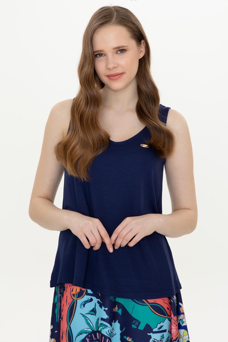 Kadın Lacivert Kolsuz Tişört - 50248910029