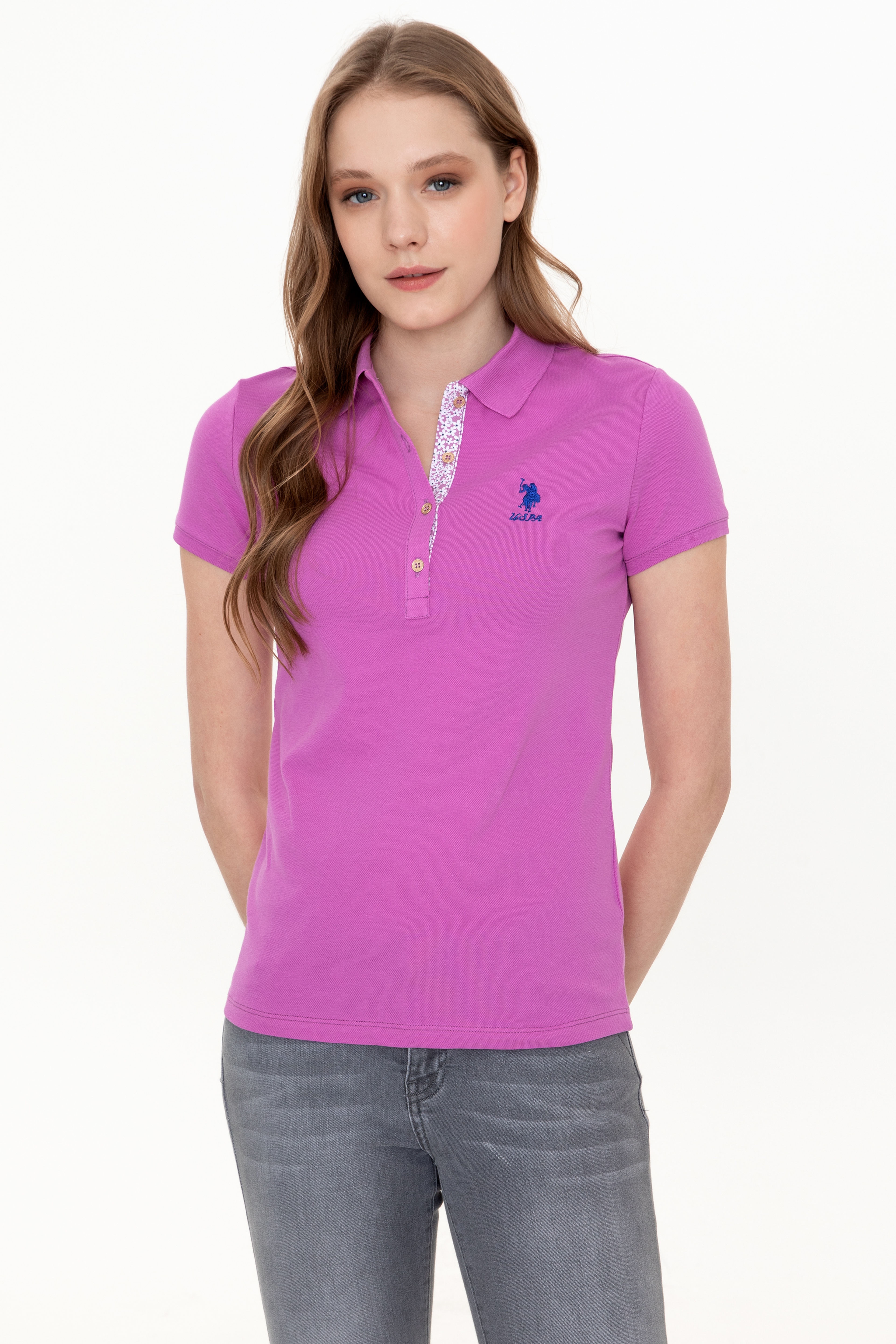 Kadın Menekşe Basic Polo Yaka Tişört - Image 2