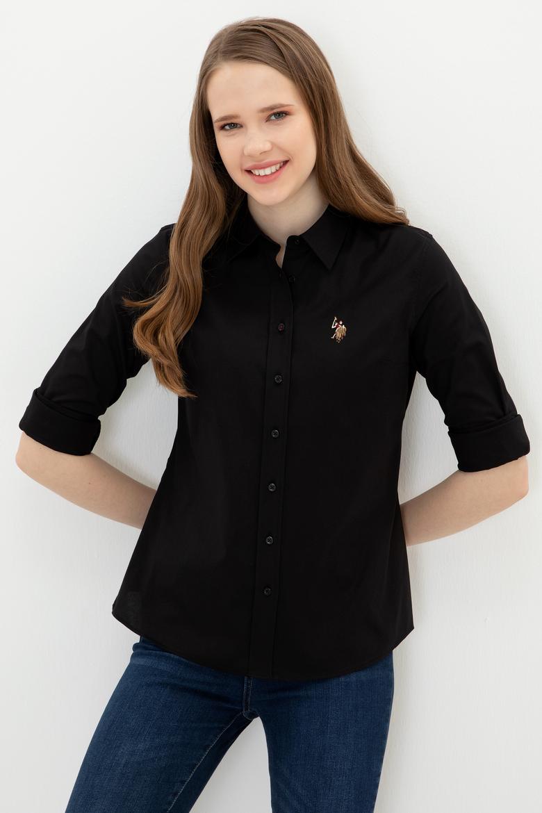 Kadın Siyah Uzun Kollu Basic Gömlek - 50246454058