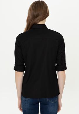 Kadın Siyah Uzun Kollu Basic Gömlek - 50246454058