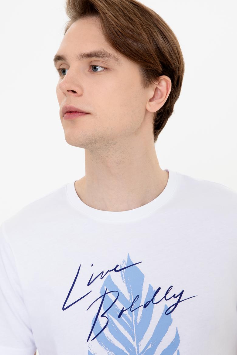 Erkek Beyaz Bisiklet Yaka Tişört - 50246117007