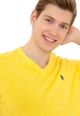 Erkek Açık Sarı V - Yaka Basic T-Shirt - 50246848069