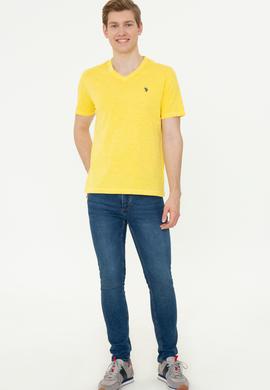 Erkek Açık Sarı V - Yaka Basic T-Shirt - 50246848069