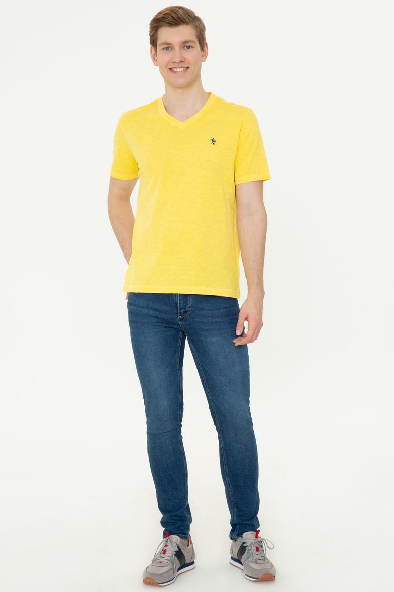Erkek Açık Sarı V - Yaka Basic T-Shirt - 50246848069