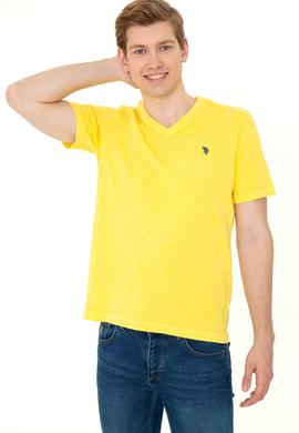 Erkek Açık Sarı V - Yaka Basic T-Shirt - 50246848069
