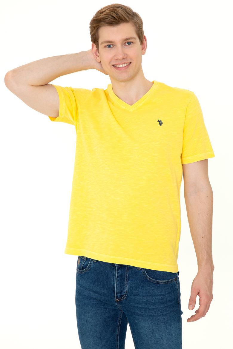 Erkek Açık Sarı V - Yaka Basic T-Shirt