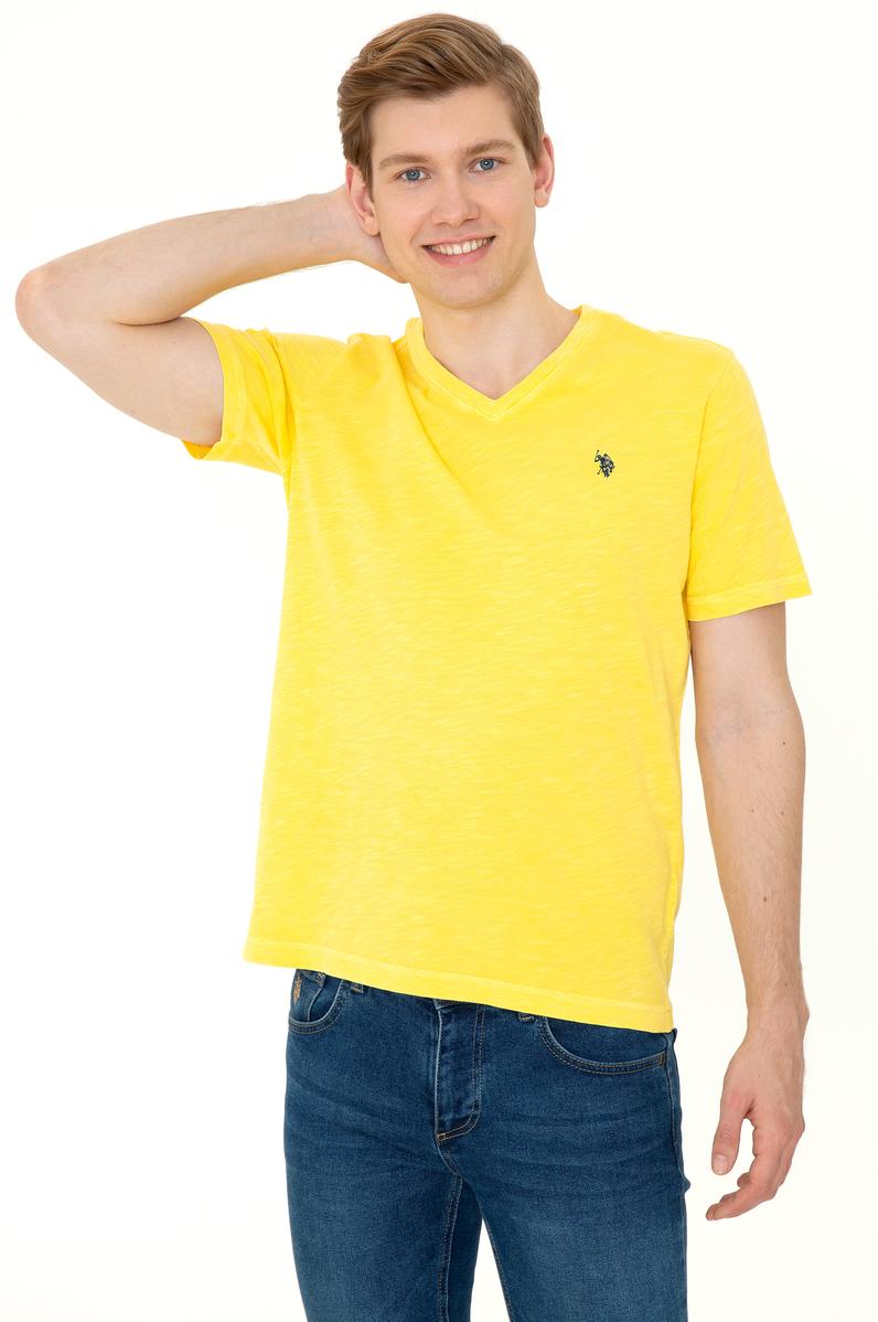 Erkek Açık Sarı V - Yaka Basic T-Shirt