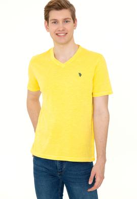 Erkek Açık Sarı V - Yaka Basic T-Shirt - 50246848069