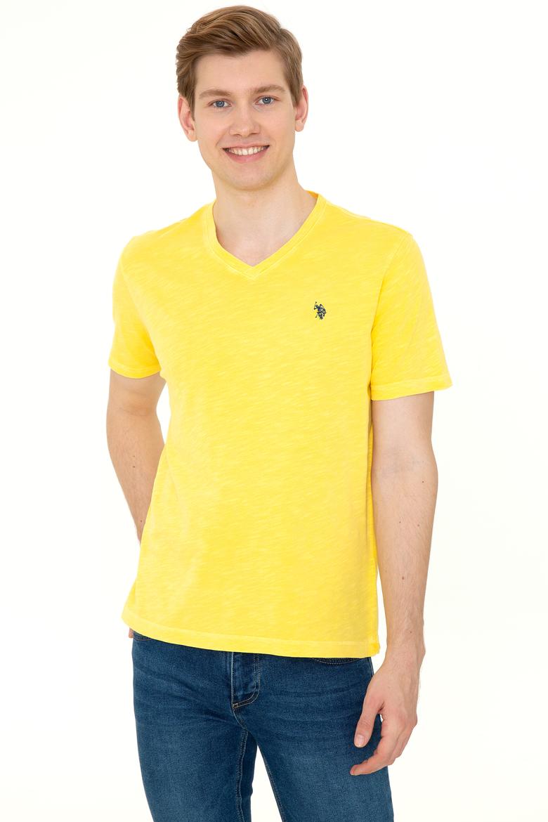 Erkek Açık Sarı V - Yaka Basic T-Shirt - 50246848069