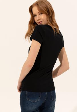 Kadın Siyah V Yaka Basic Tişört - 50246286021