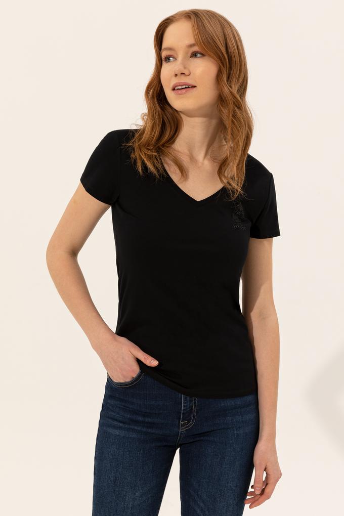 Kadın Siyah V Yaka Basic Tişört