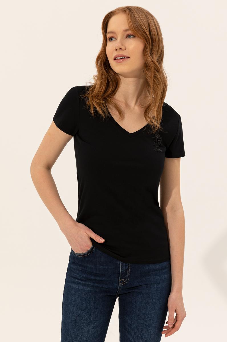 Kadın Siyah V Yaka Basic Tişört