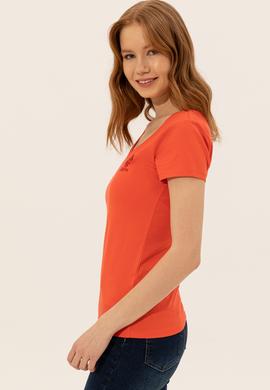 Kadın Kırmızı V Yaka Basic Tişört - 50246286029