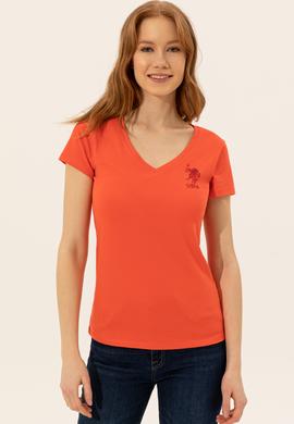 Kadın Kırmızı V Yaka Basic Tişört - 50246286029