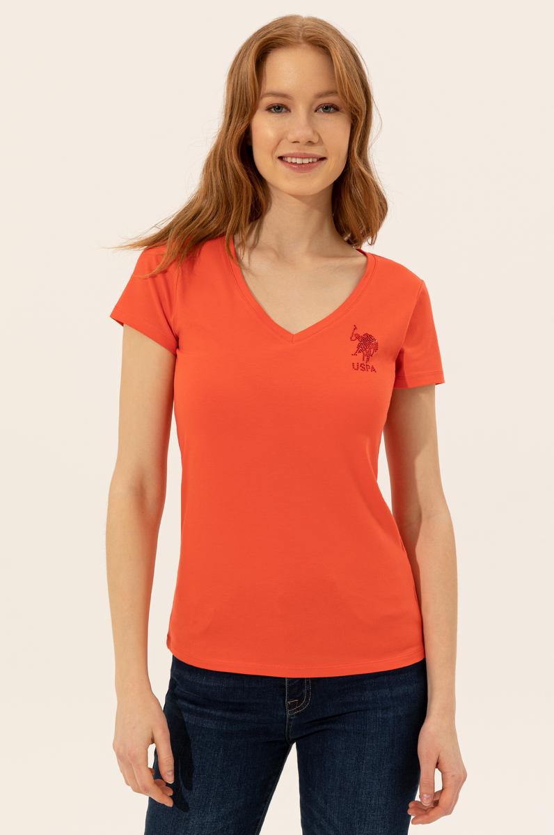 Kadın Kırmızı V Yaka Basic Tişört