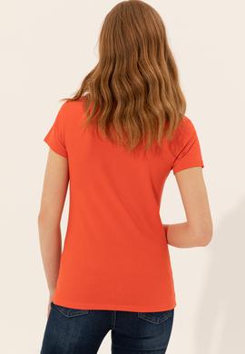 Kadın Kırmızı V Yaka Basic Tişört - 50246286029