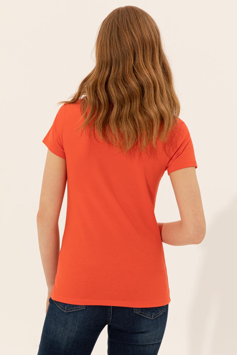 Kadın Kırmızı V Yaka Basic Tişört - 50246286029