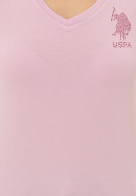 Kadın Manolya V Yaka Basic Tişört - 50246286038