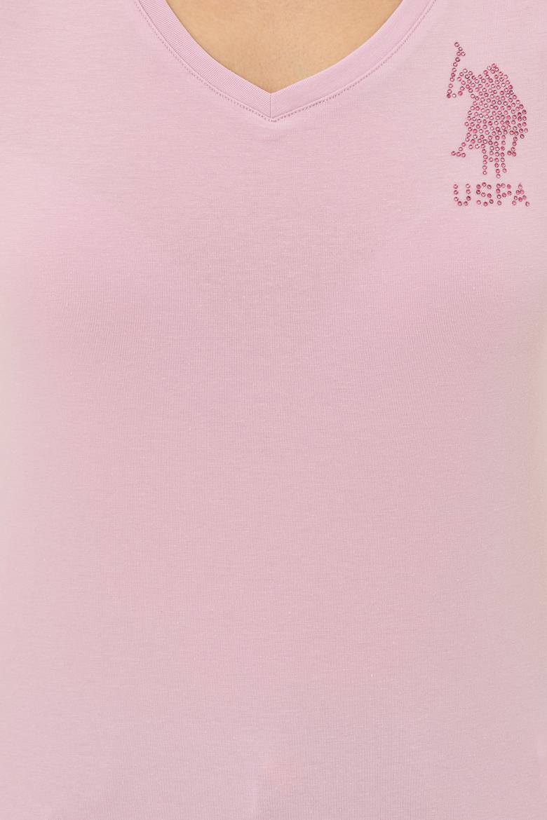 Kadın Manolya V Yaka Basic Tişört - 50246286038