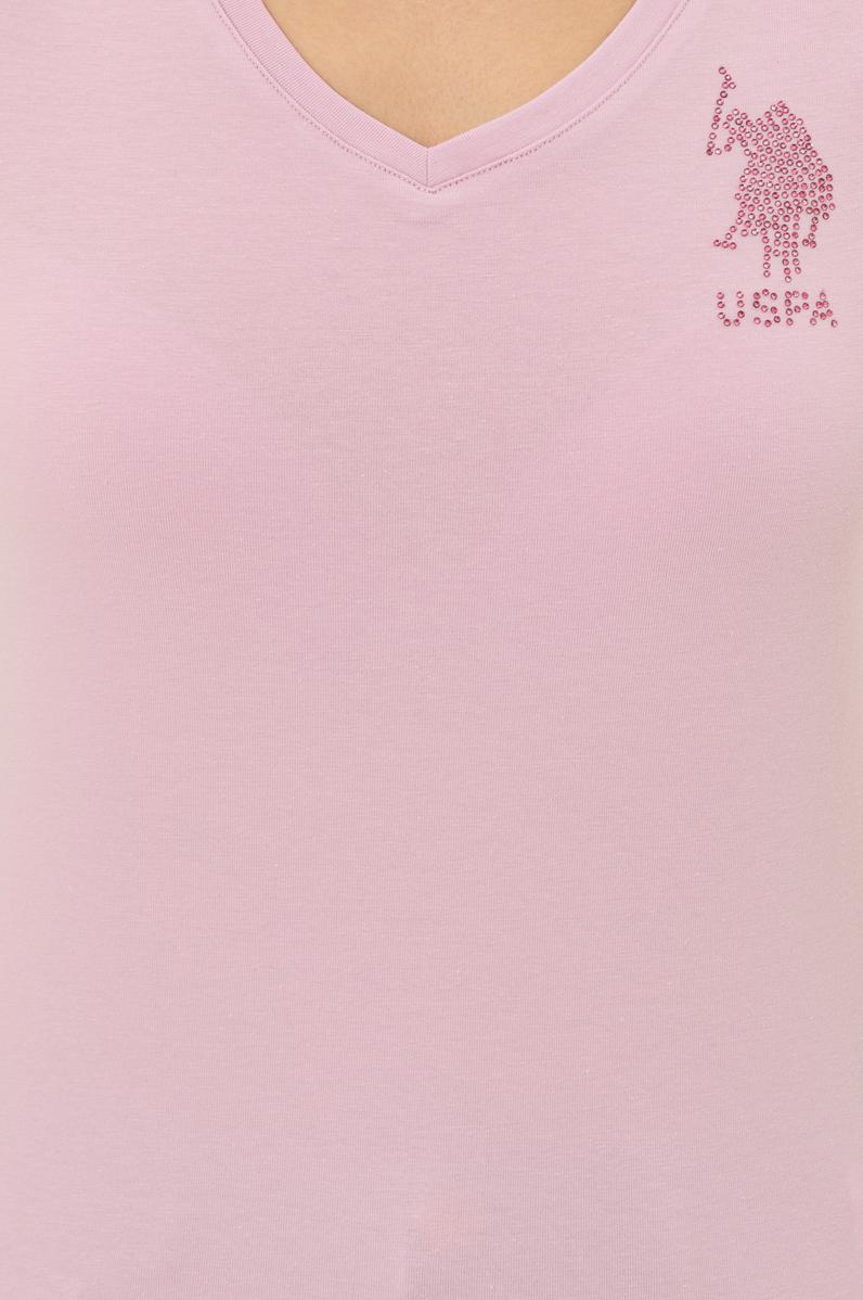 Kadın Manolya V Yaka Basic Tişört