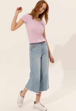 Kadın Manolya V Yaka Basic Tişört - 50246286038