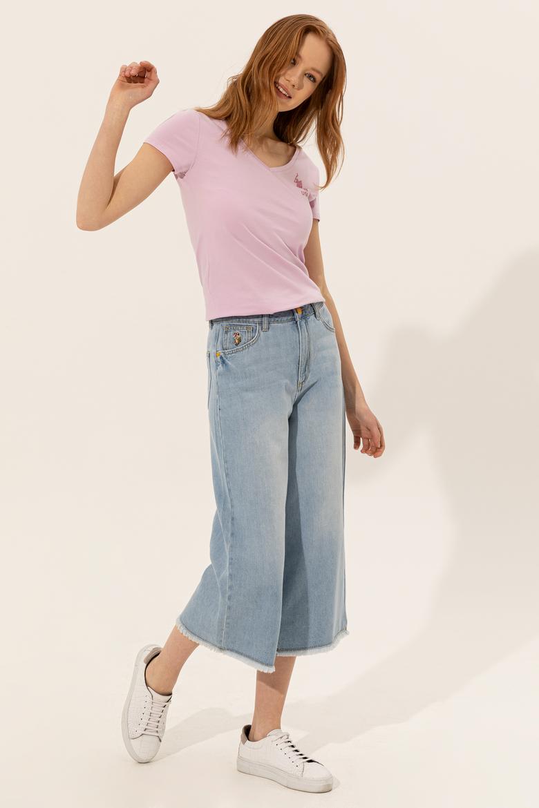 Kadın Manolya V Yaka Basic Tişört - 50246286038