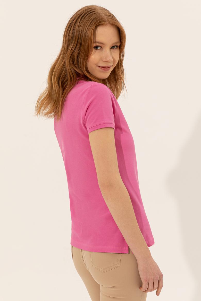 Kadın Pembe Basic Polo Yaka Tişört - 50248991064