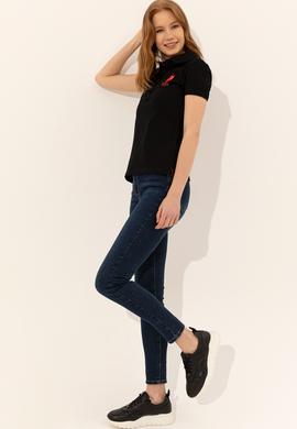 Kadın Siyah Basic Polo Yaka Tişört - 50248991069