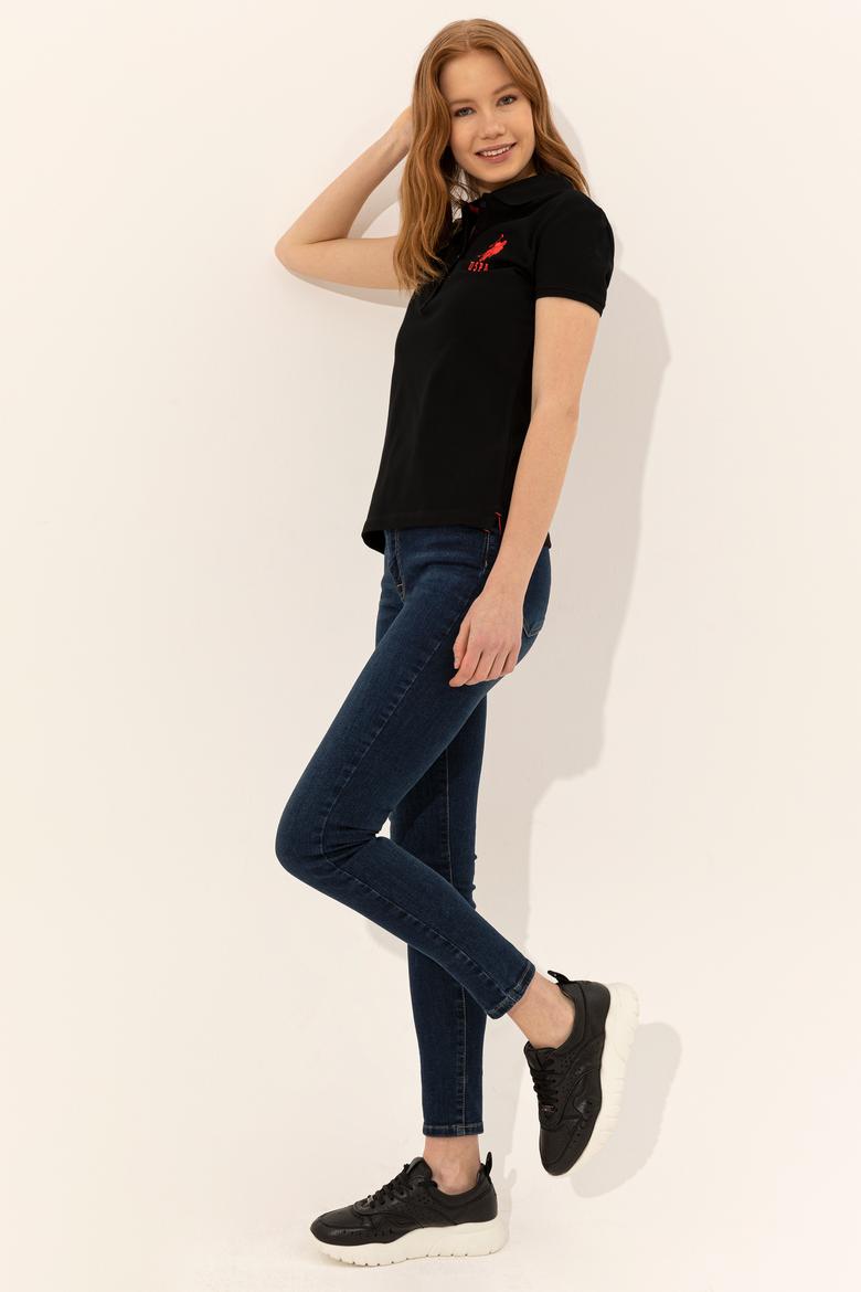 Kadın Siyah Basic Polo Yaka Tişört - 50248991069