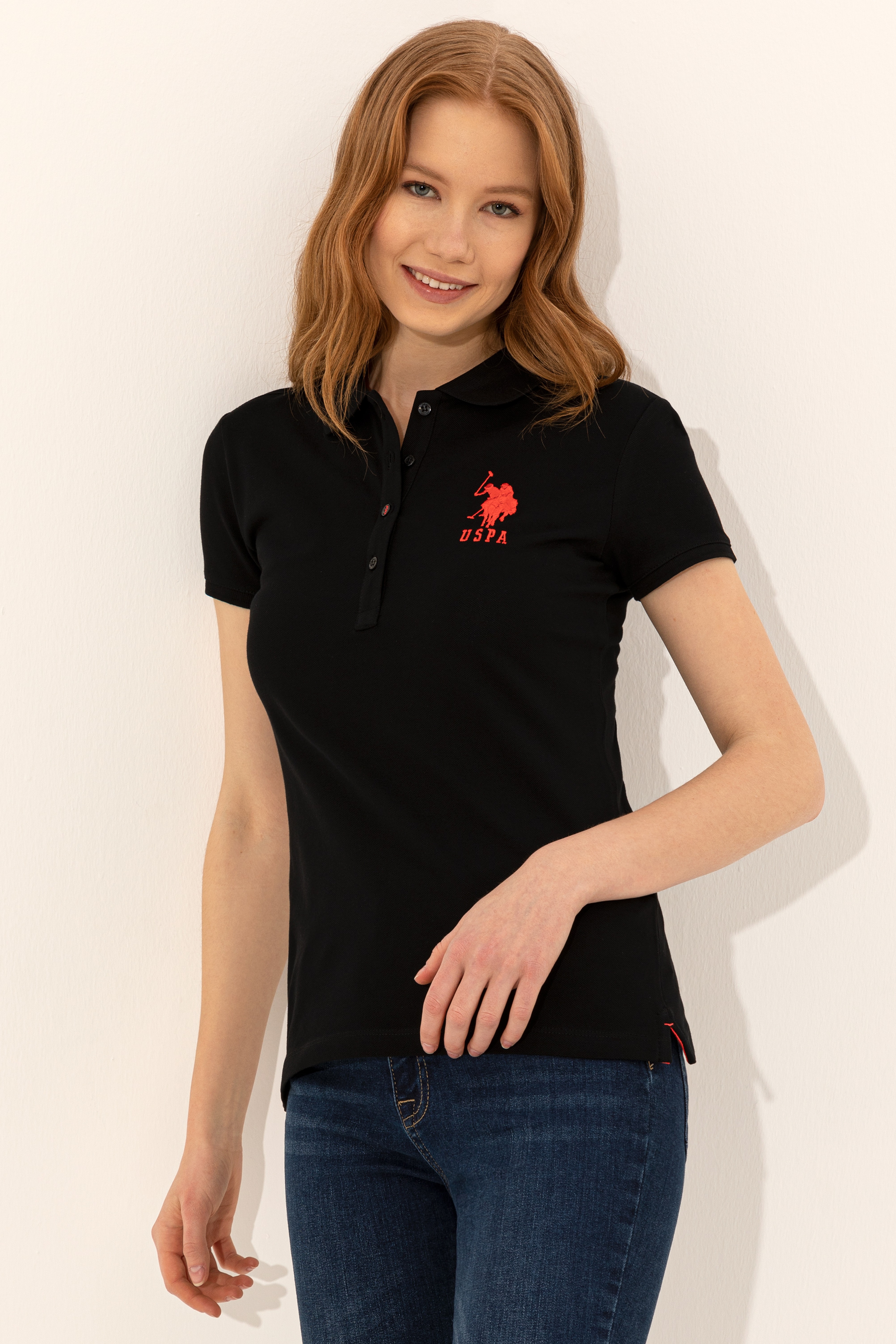 Kadın Siyah Basic Polo Yaka Tişört