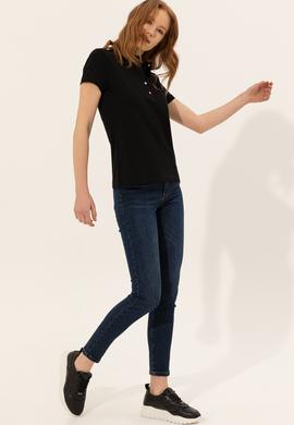 Kadın Siyah Basic Polo Yaka Tişört - 50246287047