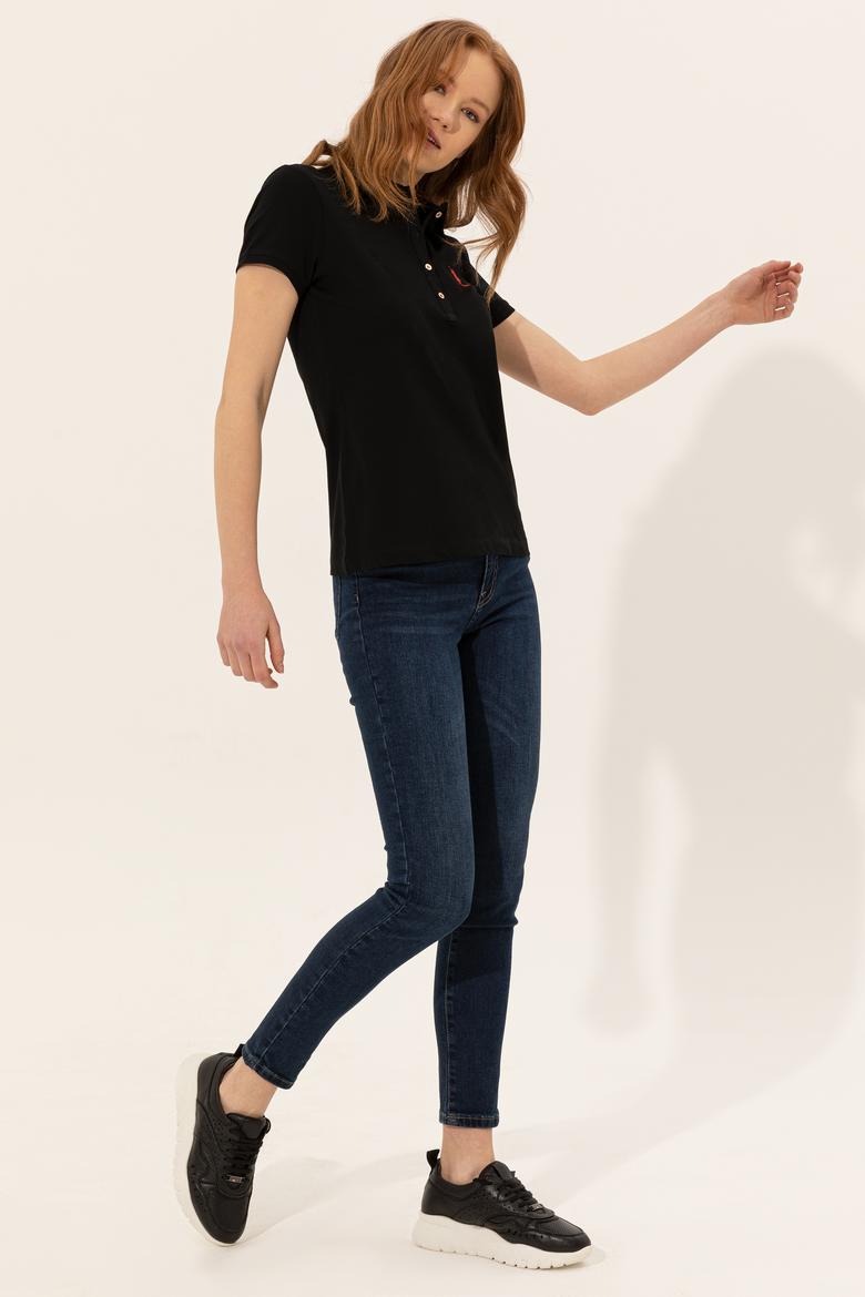 Kadın Siyah Basic Polo Yaka Tişört - 50246287047