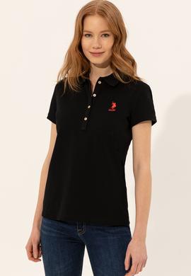 Kadın Siyah Basic Polo Yaka Tişört - 50246287047