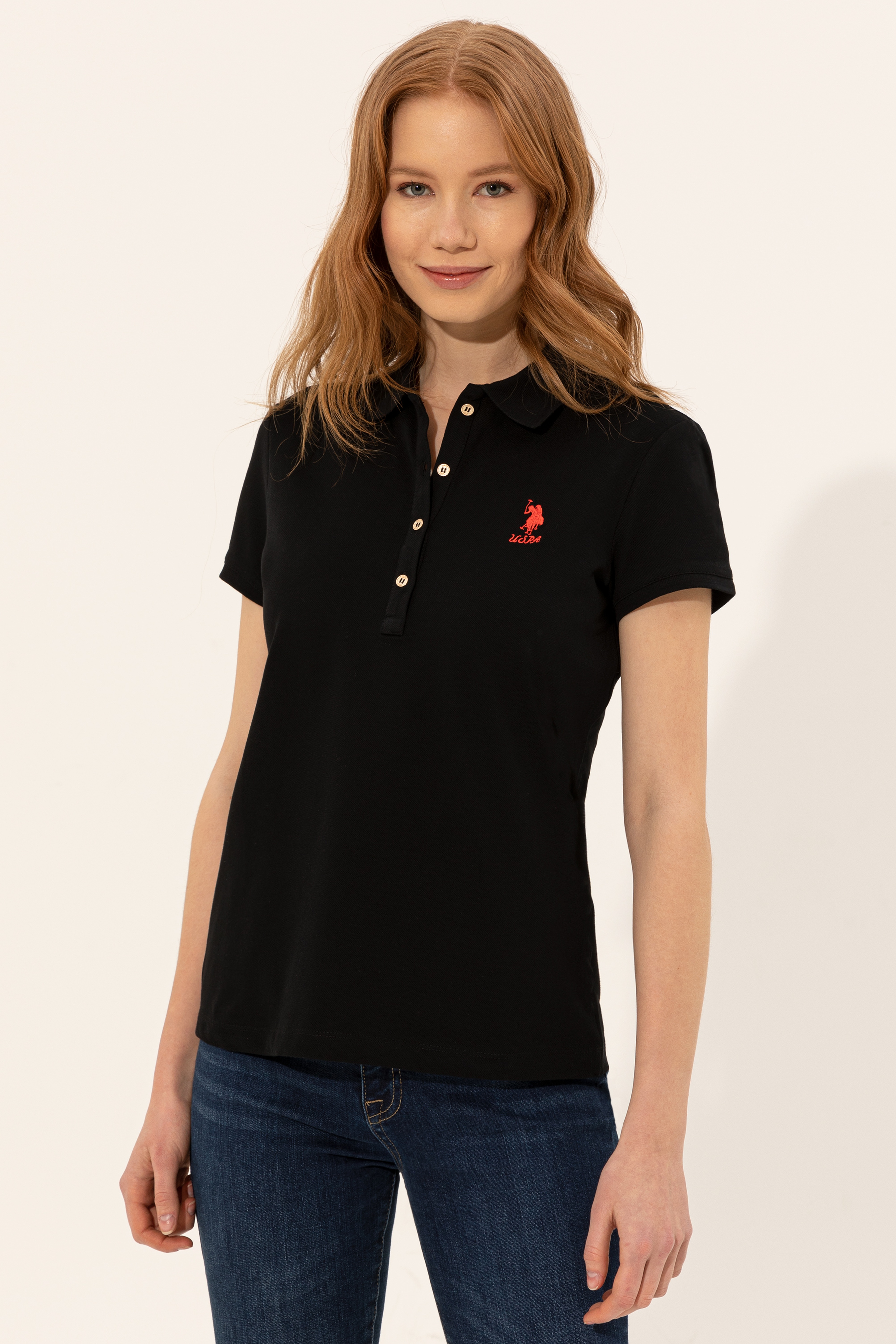 Kadın Siyah Basic Polo Yaka Tişört