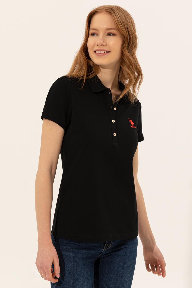 Kadın Siyah Basic Polo Yaka Tişört - 50246287047