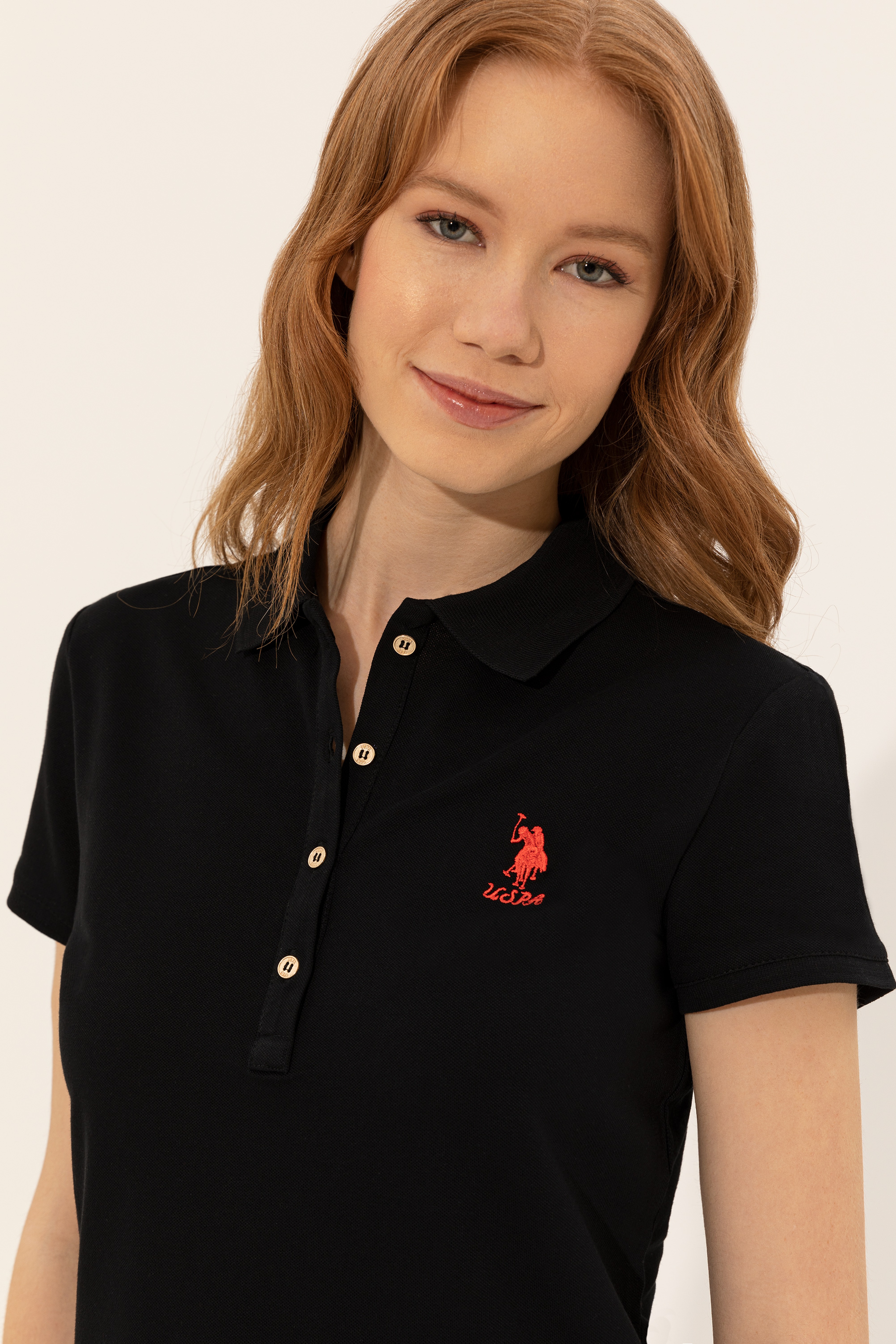 Kadın Siyah Basic Polo Yaka Tişört
